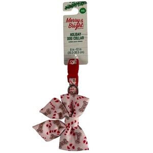 Holiday Christmas Candy Cane Bow Clip Dog Collar Size XS 8"-12"